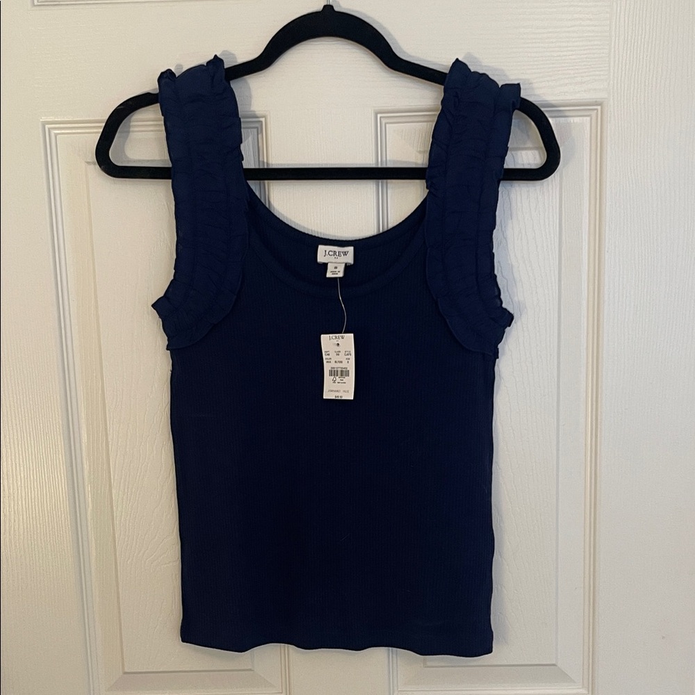 NWT J. Crew Navy Ruffle Sleeve Tank Top